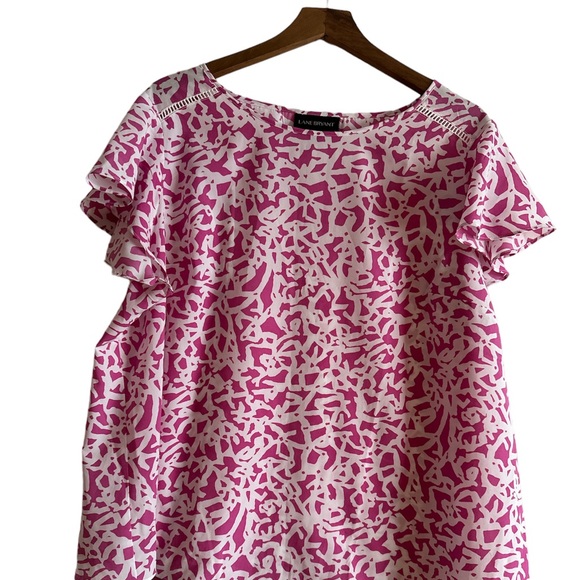 Lane Bryant 18p Pink and White flutter sleeve blouse-petite size - Picture 1 of 3